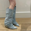 Elegant Knee High Faux Fur Winter Denim Boots for Women | Ideal for Winter