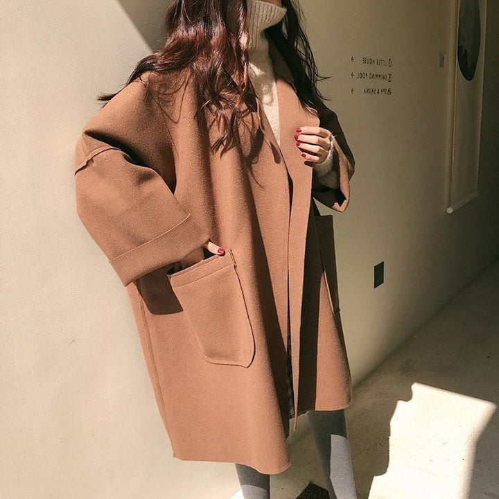 Women's Elegant Loose Woolen Trench Coat | Ideal for Autumn/Winter