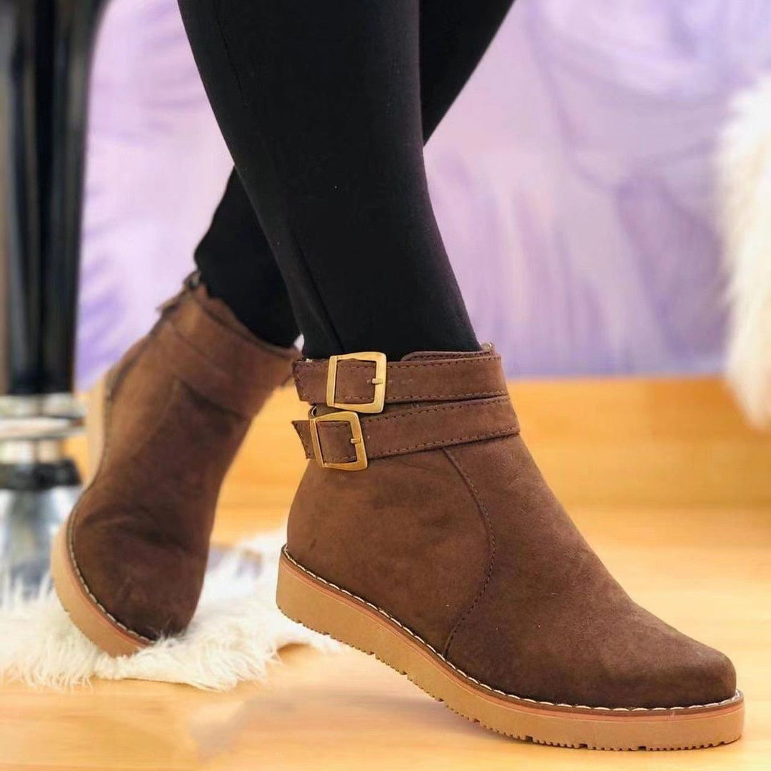 Elegant Flat Vegan Leather Ankle Boots with Suede Look for Women | Eco-Friendly Materials for Everyday Wear