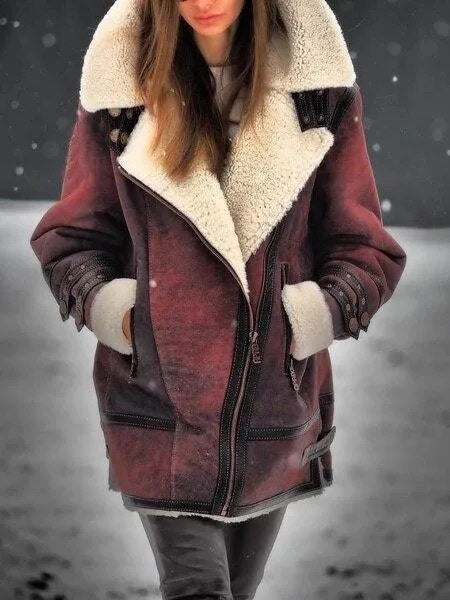 Women's Elegant Warm Suede Winter Coat with Faux Fur | Ideal for Autumn/Winter