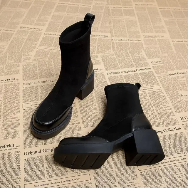 Elegant Vegan Leather Suede High Heel Boots in Black for Women | Ideal for Autumn/Winter