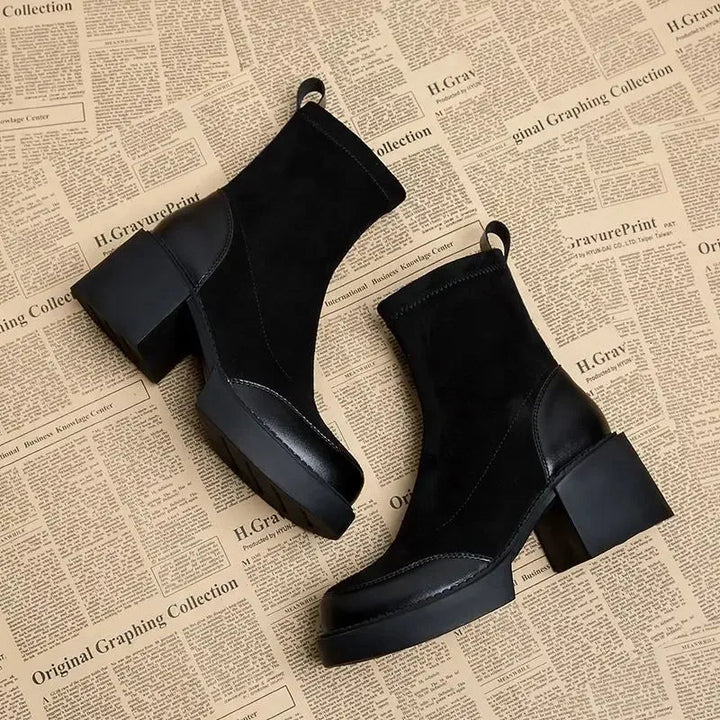 Elegant Vegan Leather Suede High Heel Boots in Black for Women | Ideal for Autumn/Winter