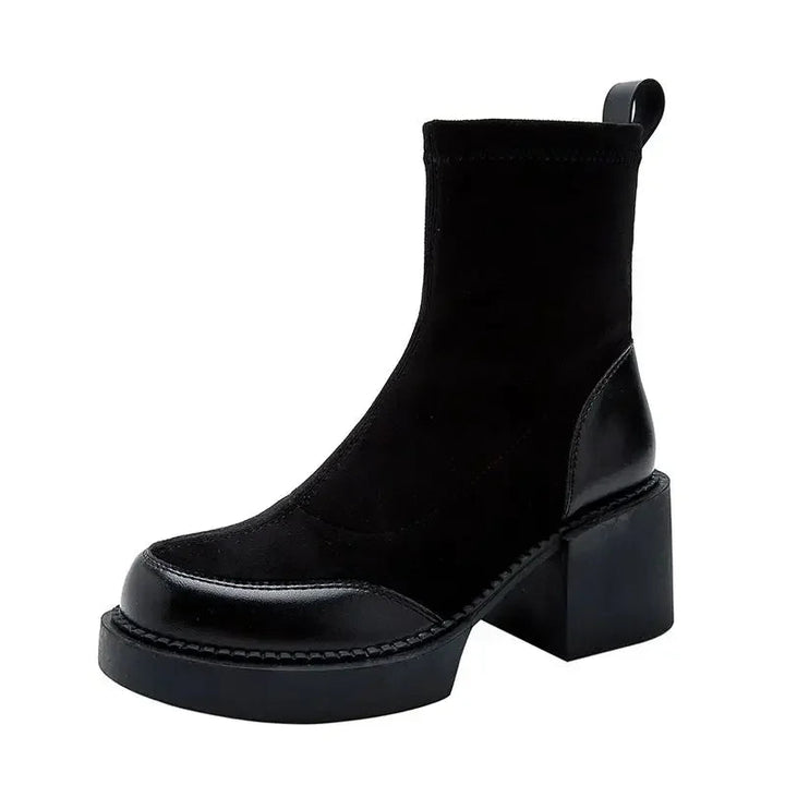 Elegant Vegan Leather Suede High Heel Boots in Black for Women | Ideal for Autumn/Winter