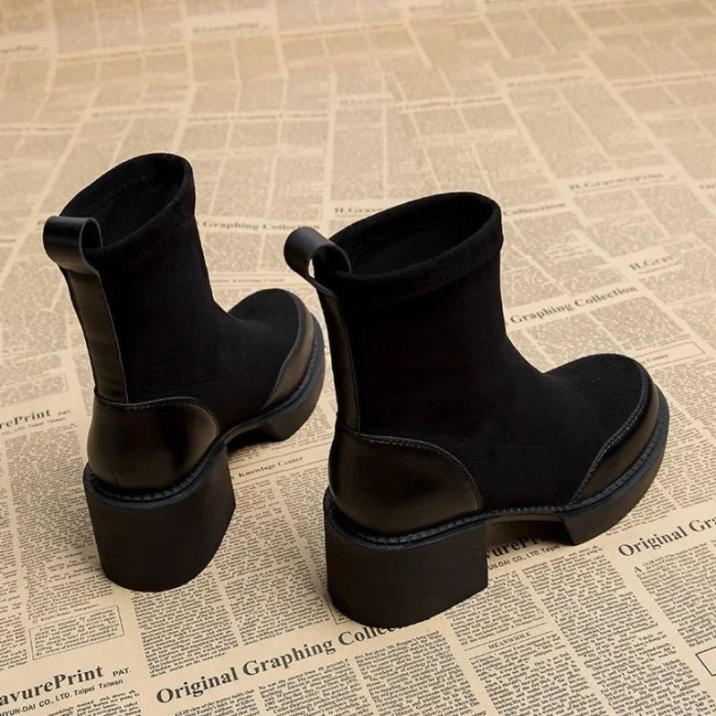 Elegant Vegan Leather Suede High Heel Boots in Black for Women | Ideal for Autumn/Winter