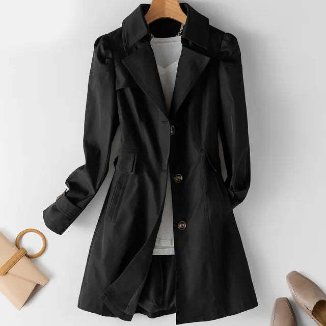 Women's Elegant Mid-length Trench Coat | Ideal for Autumn/Winter