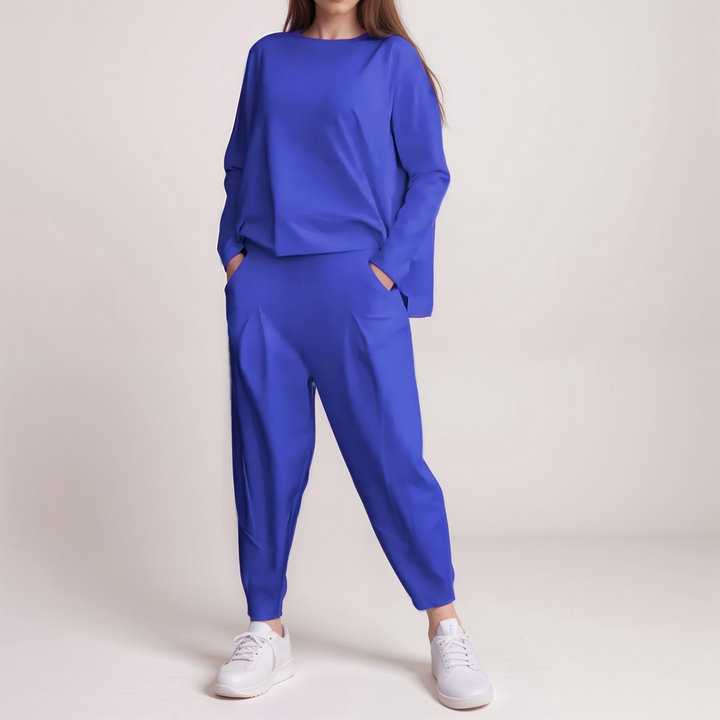 Women's Two-Piece Set Solid Colour Long Sleeve Sweater and Ankle-Length Pants | Ideal for Autumn/Winter