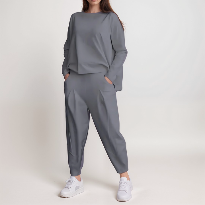 Women's Two-Piece Set Solid Colour Long Sleeve Sweater and Ankle-Length Pants | Ideal for Autumn/Winter