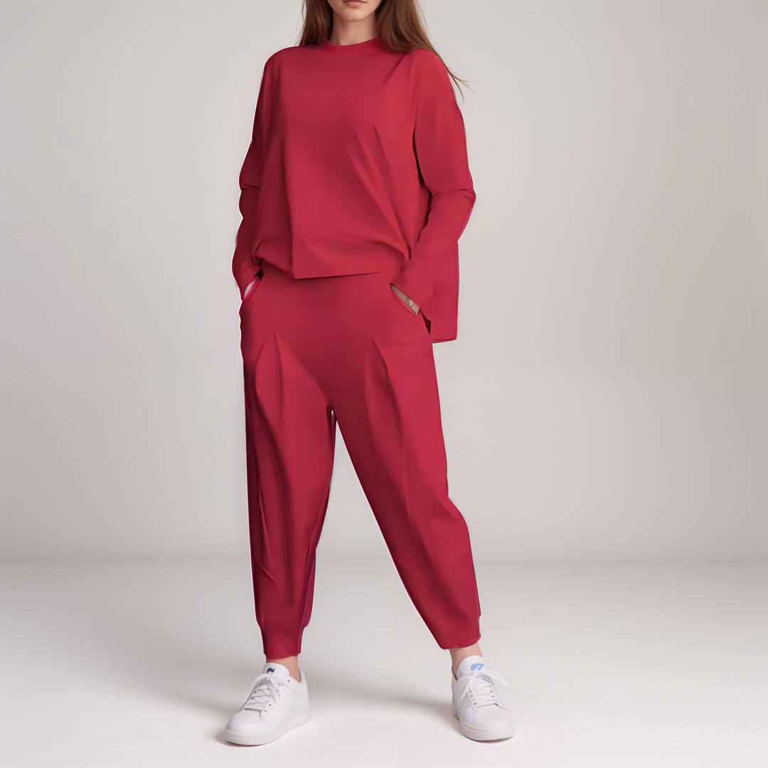 Women's Two-Piece Set Solid Colour Long Sleeve Sweater and Ankle-Length Pants | Ideal for Autumn/Winter