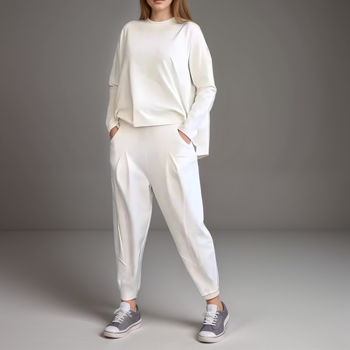 Women's Two-Piece Set Solid Colour Long Sleeve Sweater and Ankle-Length Pants | Ideal for Autumn/Winter