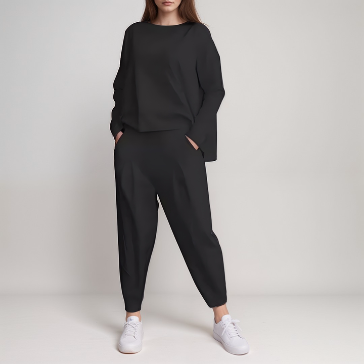 Women's Two-Piece Set Solid Colour Long Sleeve Sweater and Ankle-Length Pants | Ideal for Autumn/Winter