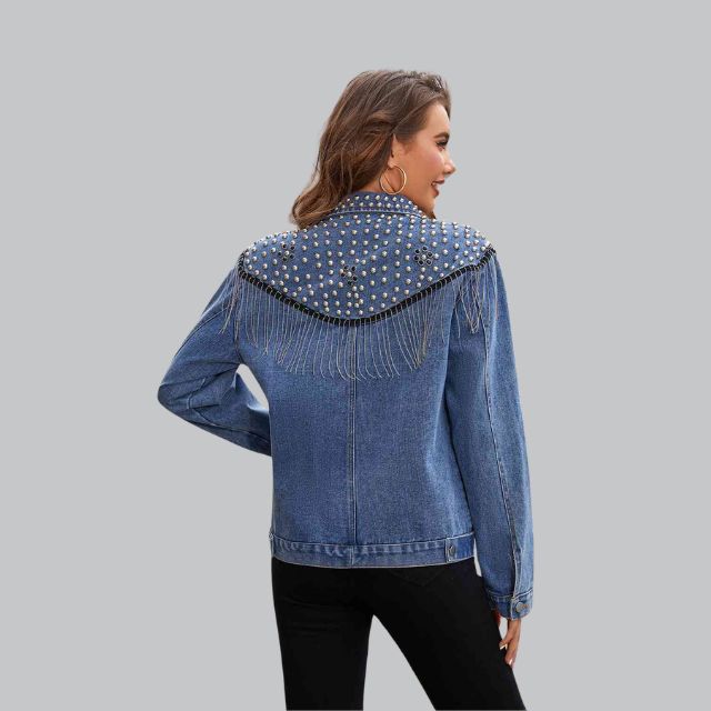 Chic Denim Fringe Jacket with Studs | Perfect for Autumn Days