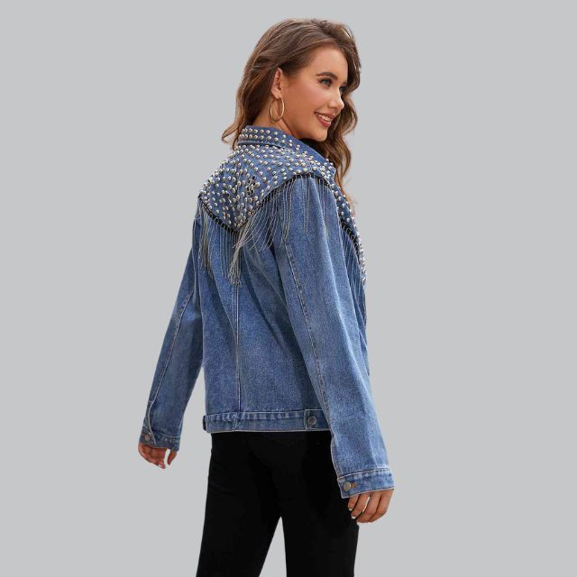 Chic Denim Fringe Jacket with Studs | Perfect for Autumn Days