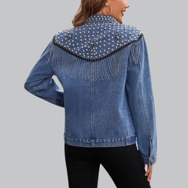 Chic Denim Fringe Jacket with Studs | Perfect for Autumn Days