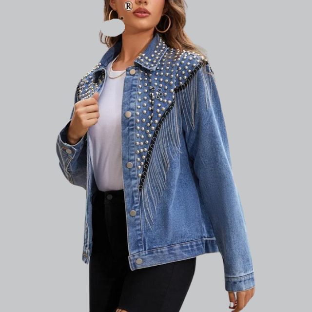 Chic Denim Fringe Jacket with Studs | Perfect for Autumn Days