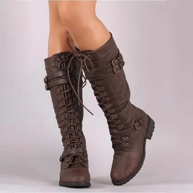 Vegan Leather Flat Knee High Boots with Heel for Women | Ideal for All Seasons