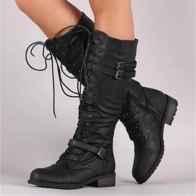 Vegan Leather Flat Knee High Boots with Heel for Women | Ideal for All Seasons