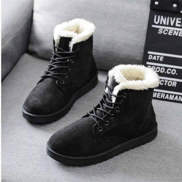 Casual Suede Winter Flat Ankle Boots with Wool for Women | Ideal for Winter