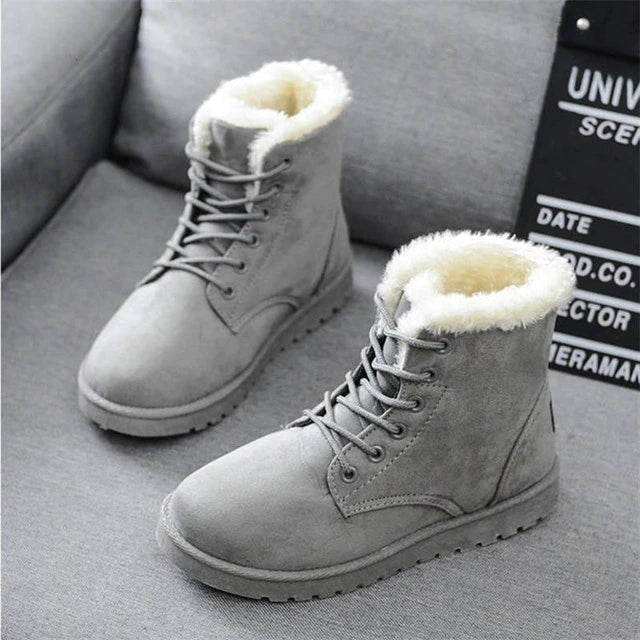 Casual Suede Winter Flat Ankle Boots with Wool for Women | Ideal for Winter