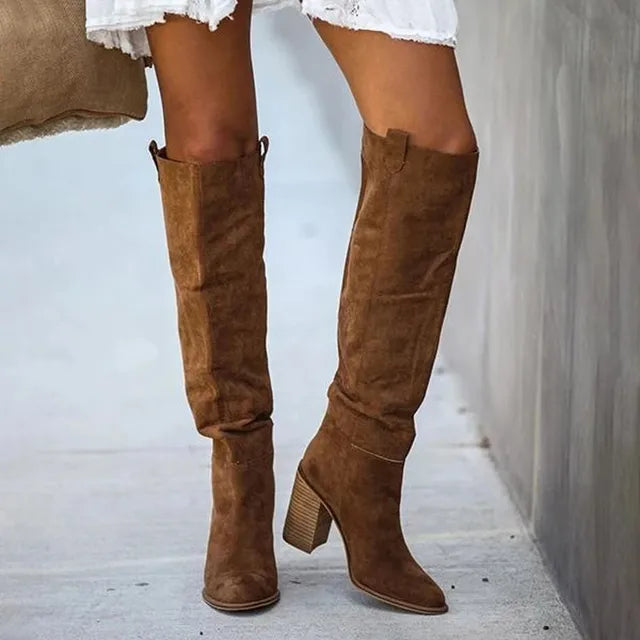 Stylish Vegan Leather Overknee Cowboy Boots with Suede Finish for Women | Eco-Friendly Materials