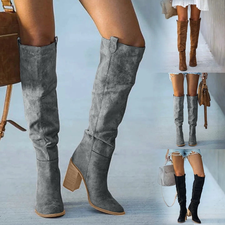 Stylish Vegan Leather Overknee Cowboy Boots with Suede Finish for Women | Eco-Friendly Materials