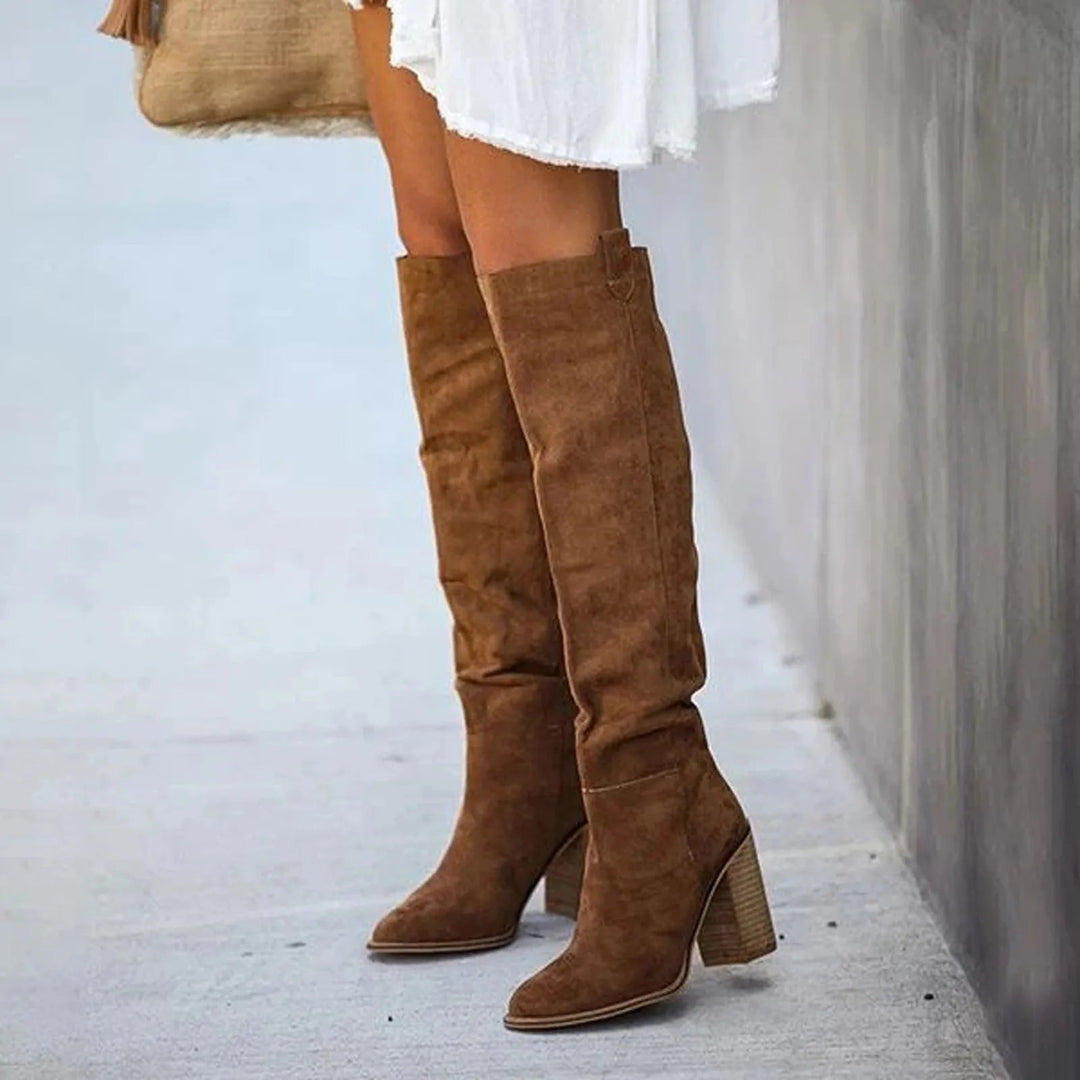 Stylish Vegan Leather Overknee Cowboy Boots with Suede Finish for Women | Eco-Friendly Materials