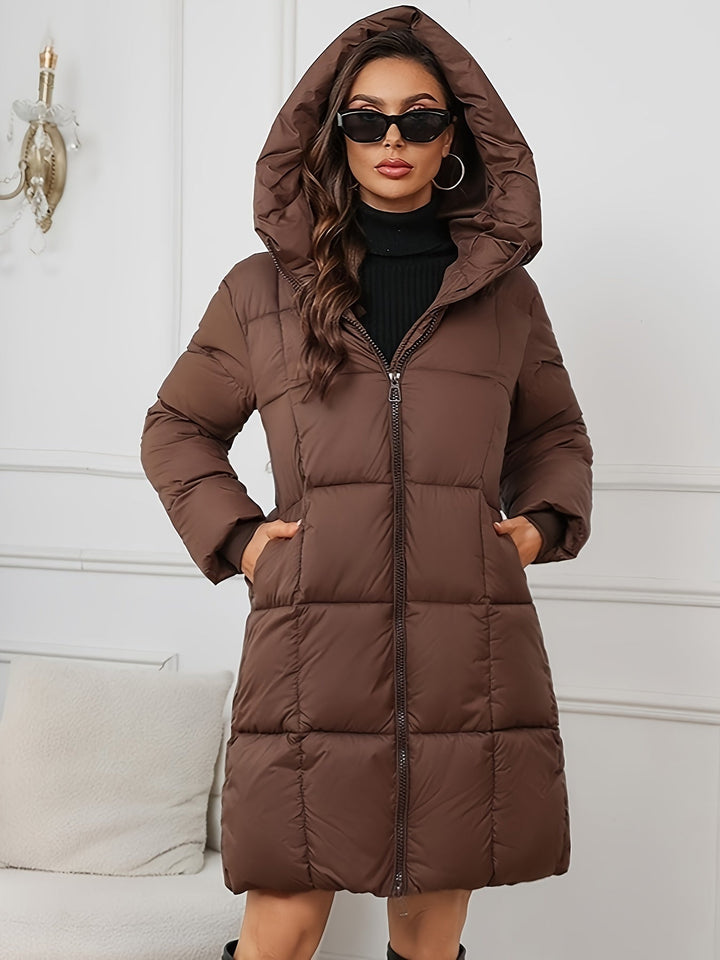 Elegant Long Puffer Winter Jacket with Hood for Women | Ideal for Winter