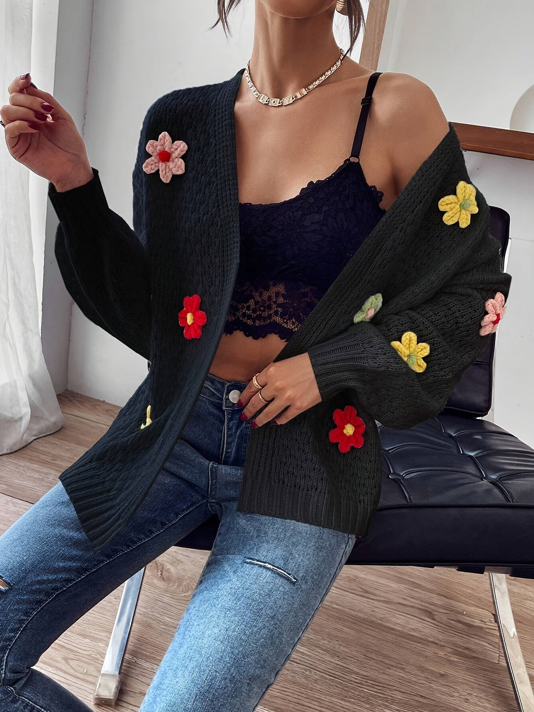 Stylish Floral Texture Wool Knitwear Cardigan for Women | Perfect for Casual Days