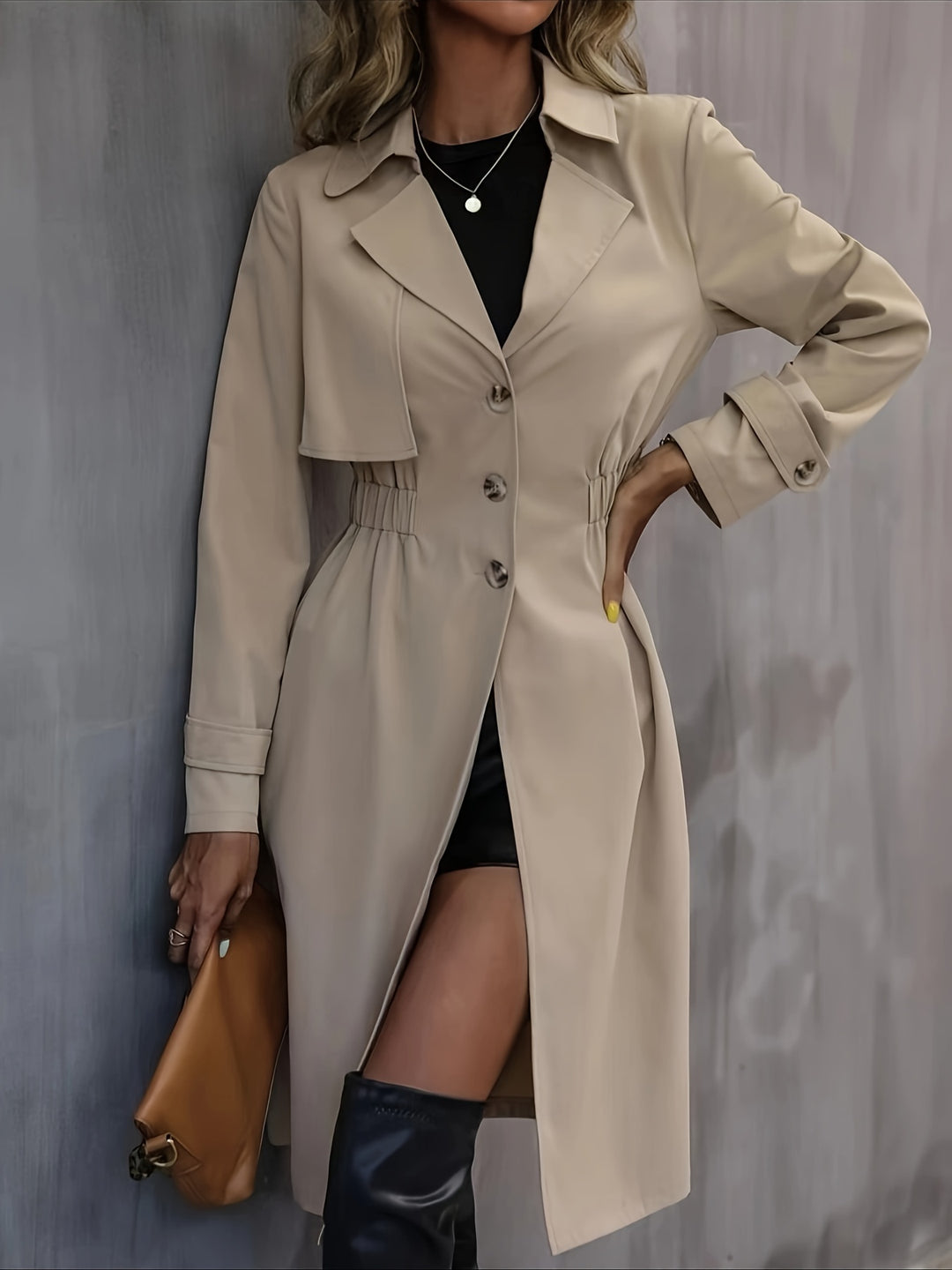 Women's Apricot Pleated-Back Trenchcoat | Ideal for Autumn/Winter