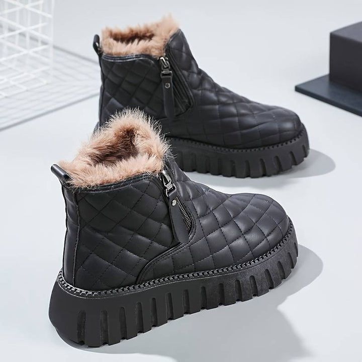 Casual Platform Ankle Boots with Zipper and Vegan Fur for Women | Ideal for Autumn