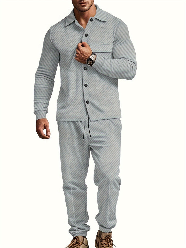 Casual Polyester Blend Knit Tracksuit with Jacket and Cotton Pants for Men | Ideal for All Seasons