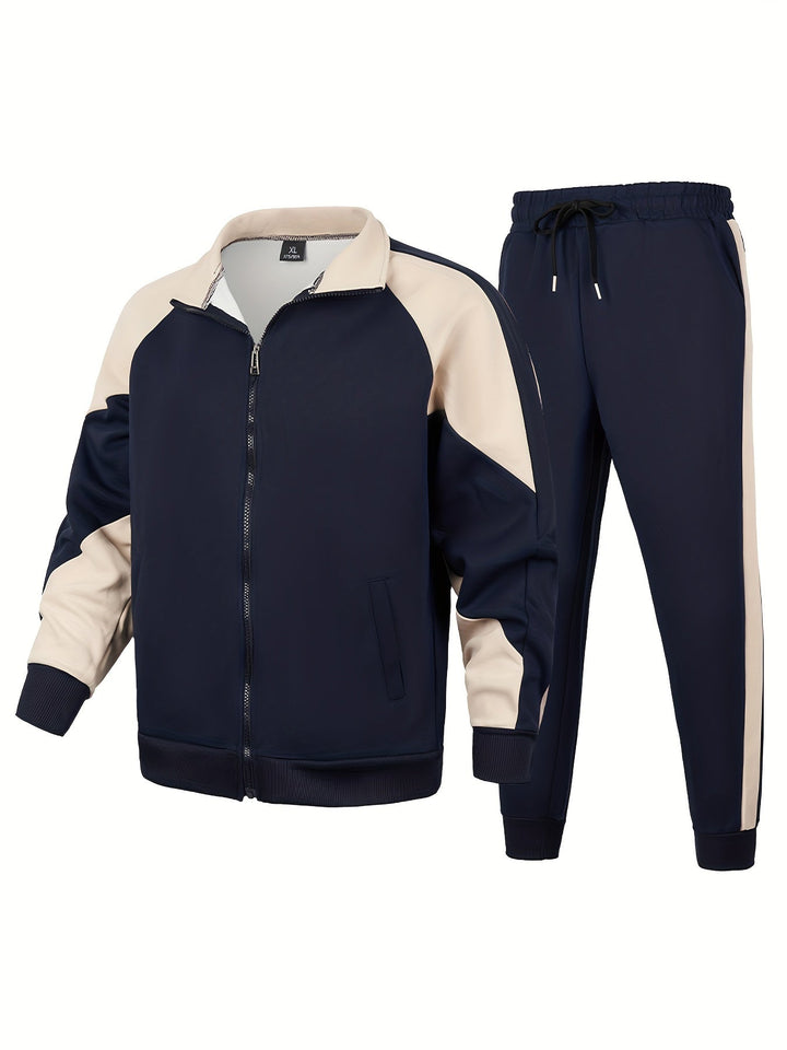 Casual Patchwork Tracksuit Jacket and Pants for Men | Ideal for All Seasons