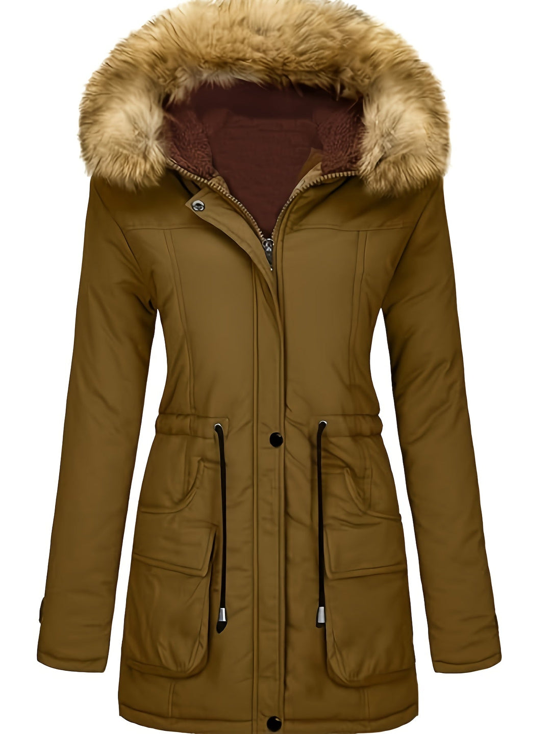 Casual Fleece Parka Winter Jacket with Vegan Fur Hood for Woman | Ideal for Everyday Wear