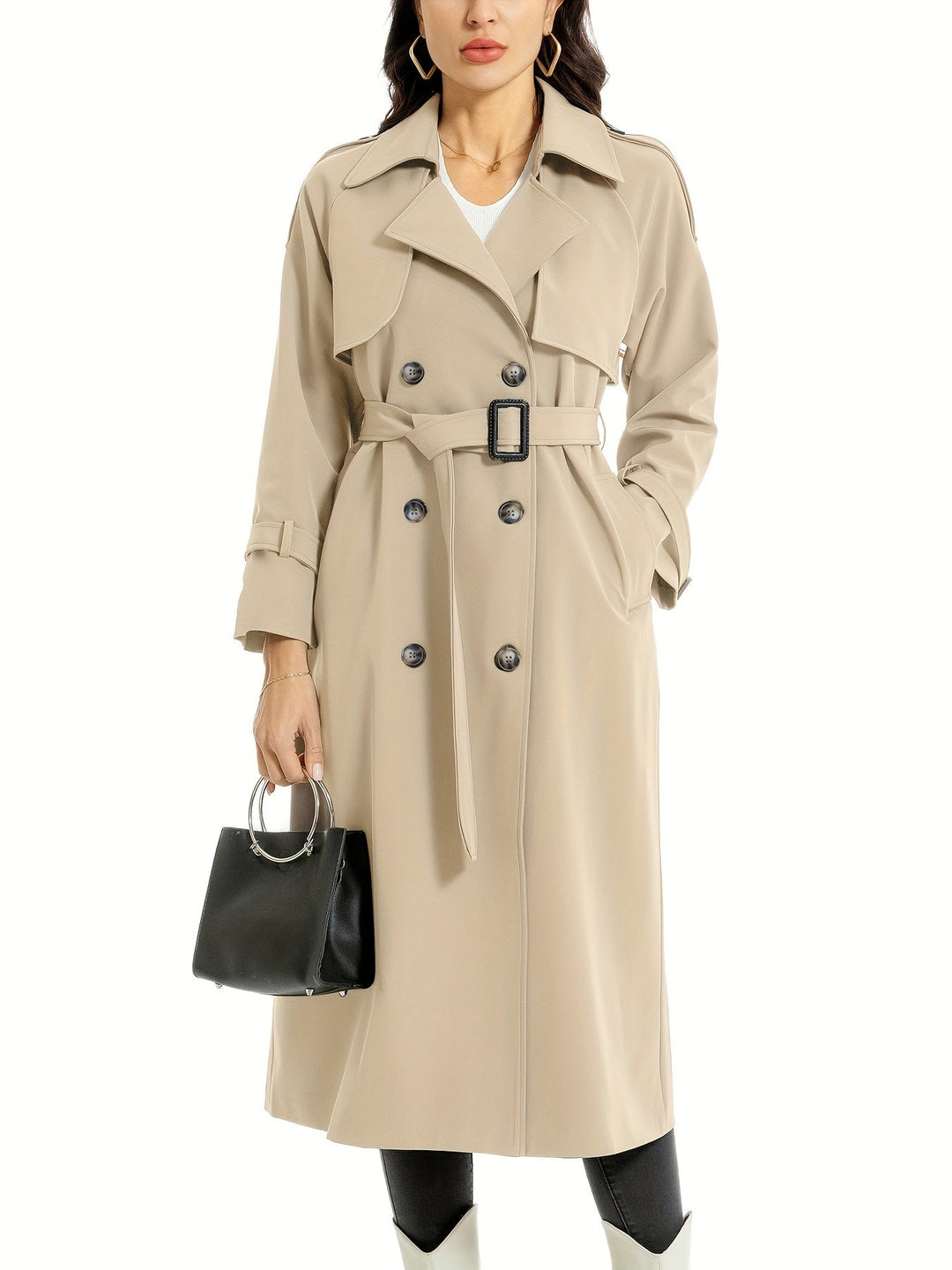 Women’s Elegant Plus Size Double Breasted Trench Coat | Ideal for Autumn/Winter