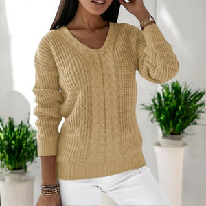 Women's Casual Warm Knitted Sweater with V-Neck | Ideal for Autumn/Winter