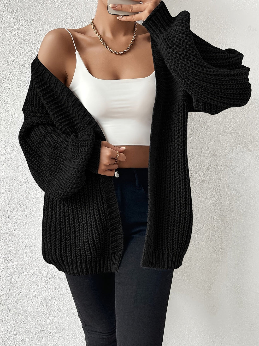 Casual Cozy Chunky Knit Wool Drop Shoulder Cardigan for Women | Perfect for Casual Days