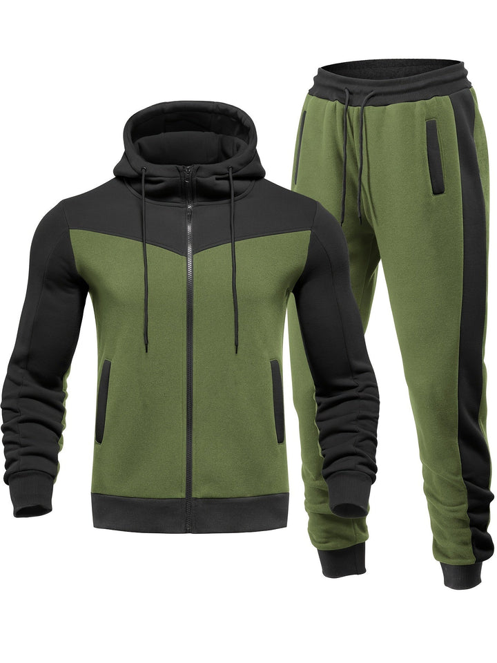 Casual Hooded Tracksuit with Collared Neck Jacket and Pants for Men | Ideal for Any Season