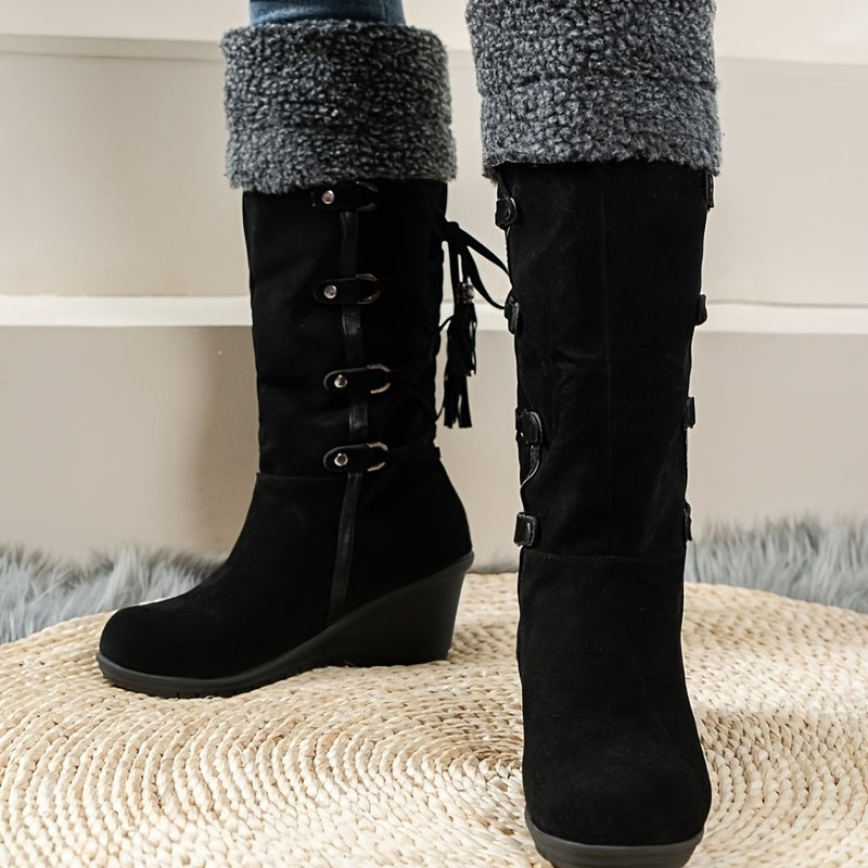 Elegant Knee High Winter Boots with Faux Fur and Sledge Heel for Women | Perfect for Outdoor Activities