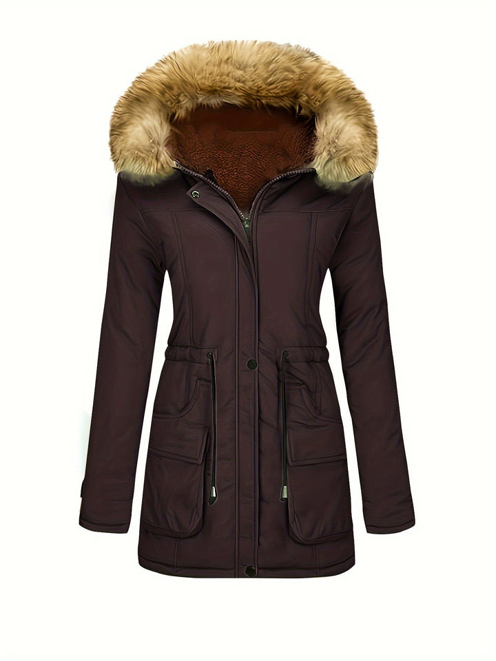 Casual Fleece Parka Winter Jacket with Vegan Fur Hood for Woman | Ideal for Everyday Wear