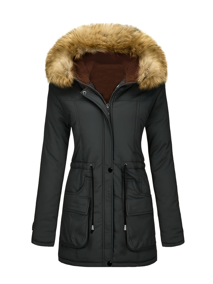 Casual Fleece Parka Winter Jacket with Vegan Fur Hood for Woman | Ideal for Everyday Wear