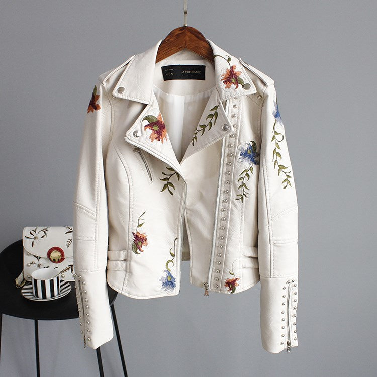 Chic Floral Vegan Leather Jacket | Perfect for Autumn Wear