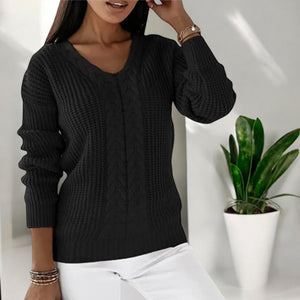 Women's Casual Warm Knitted Sweater with V-Neck | Ideal for Autumn/Winter