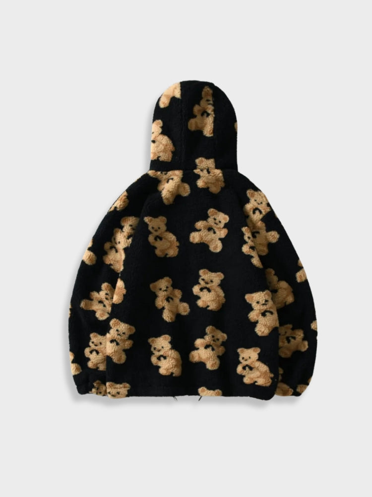 Comfortable Bear Print Fleece Hoodie For Men | Ideal for Autumn