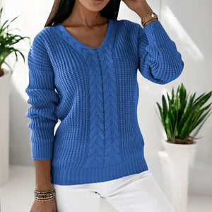 Women's Casual Warm Knitted Sweater with V-Neck | Ideal for Autumn/Winter