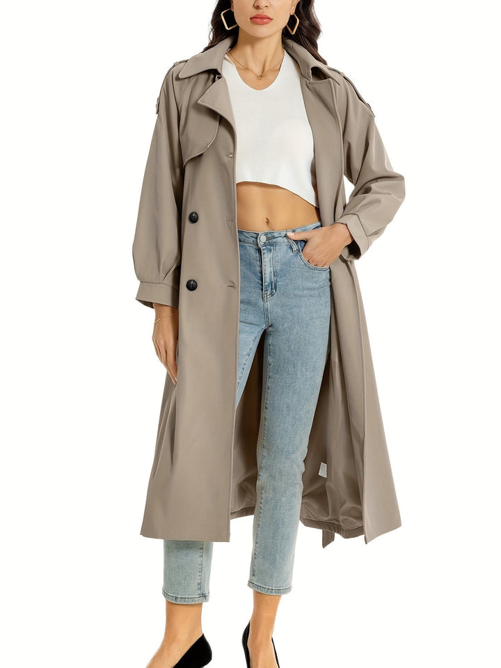 Women's Classic Long Trenchcoat with Double-Button Closure | Ideal for Autumn/Winter