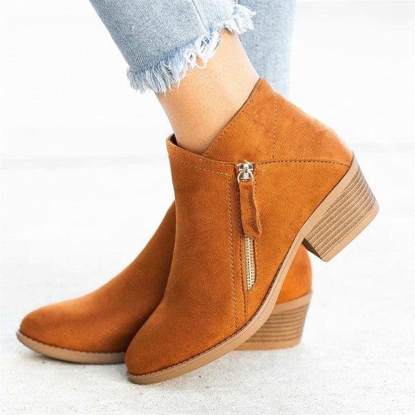 Faux Leather Ankle Boots with Zipper and Heel for Women | Perfect for Casual Days