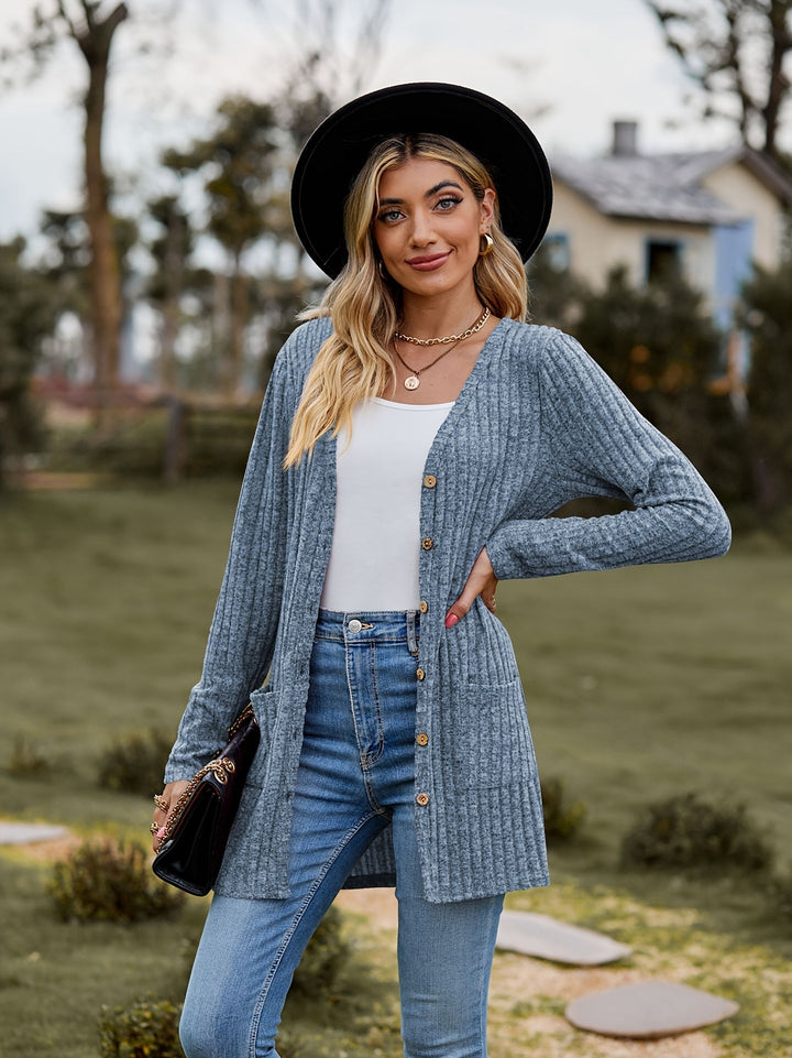 Casual Warm Ribbed Cotton Knitwear Cardigan for Women | Perfect for Casual Days