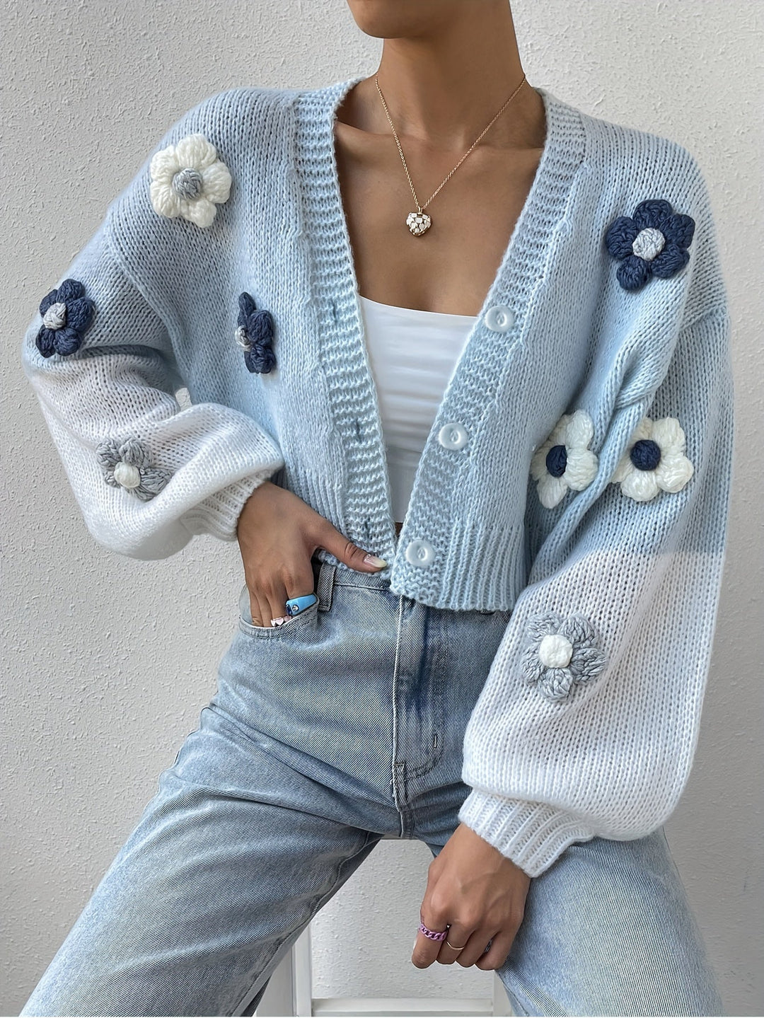 Stylish Floral Decor Warm Cotton Knitwear Cardigan for Women | Perfect for Casual Days