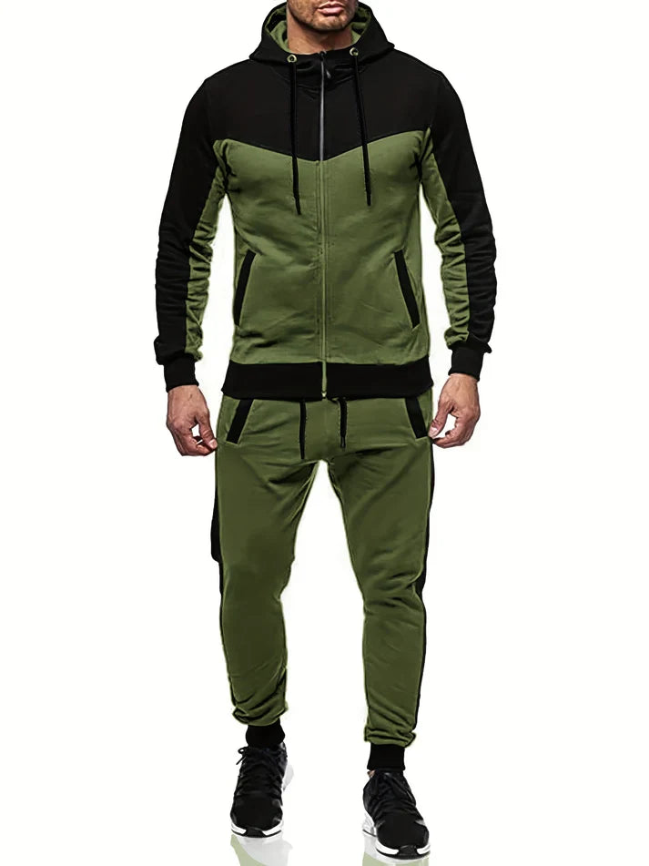 Casual Hooded Tracksuit with Collared Neck Jacket and Pants for Men | Ideal for Any Season