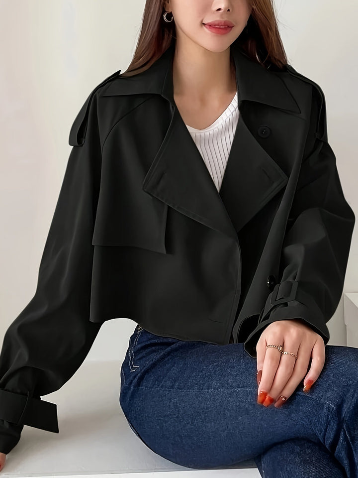 Women’s Black Casual Double Knotted Short Trench Coat | Ideal for Autumn/Winter