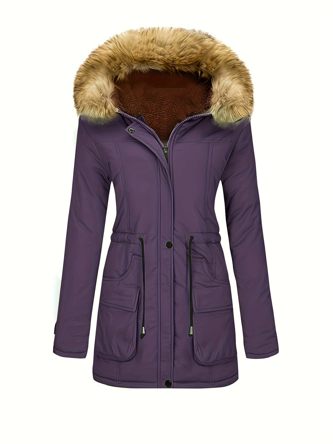 Casual Fleece Parka Winter Jacket with Vegan Fur Hood for Woman | Ideal for Everyday Wear